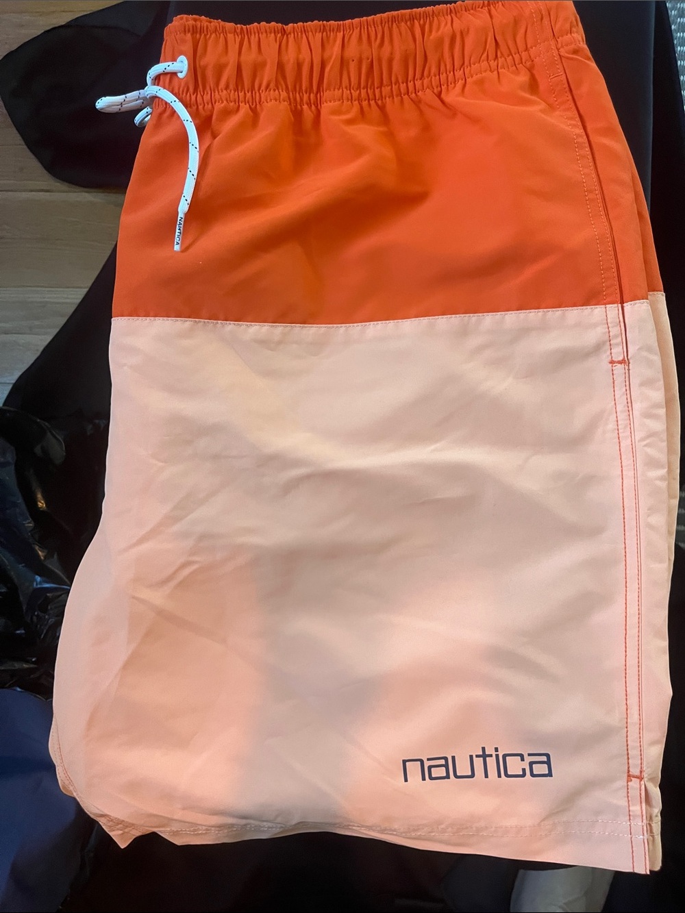 Nautica Men’s Orange and Light Peach Colorblock Swim Shorts with mesh lining xxl